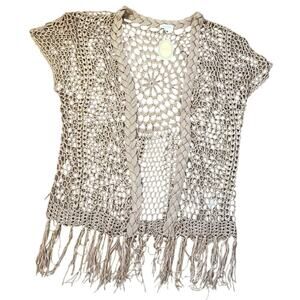 Velzera crochet tan open front cardigan, Women's size 3XL